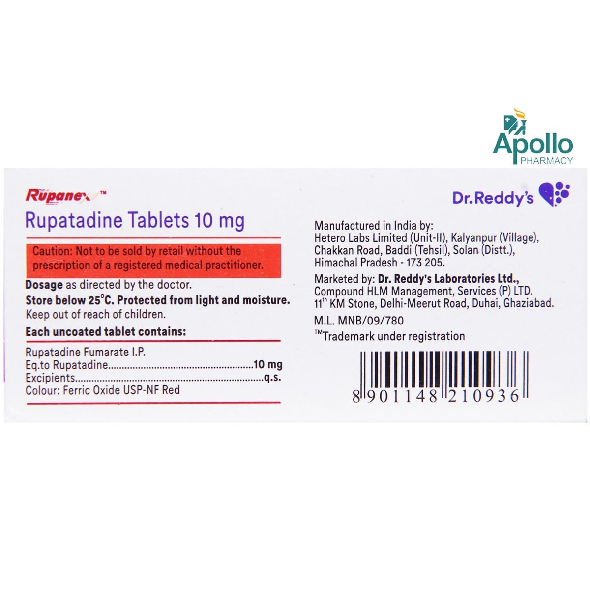 Rupanex Tablet 10 S Price Uses Side Effects Composition Apollo