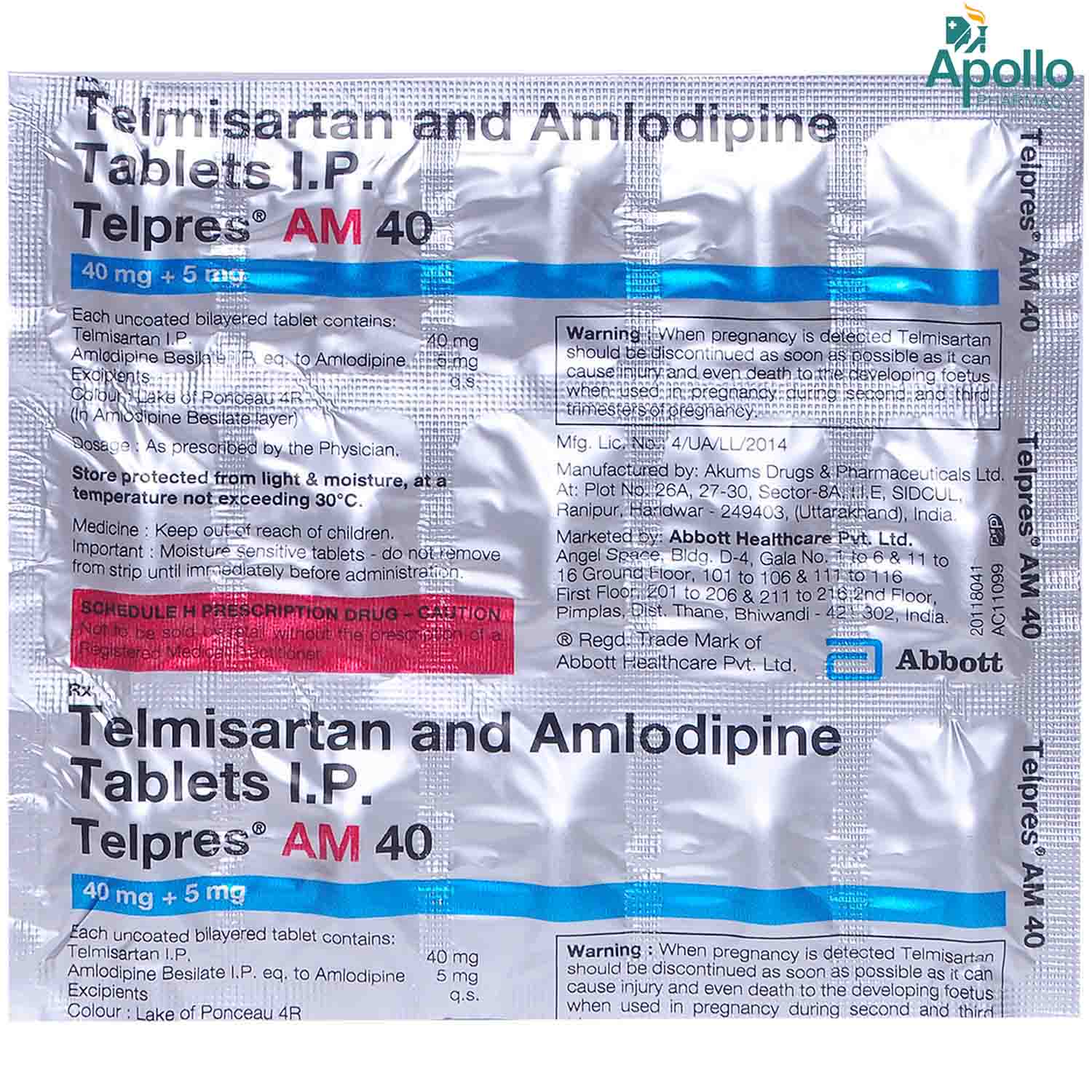 Telpres AM 40 Tablet 15 S Price Uses Side Effects Composition