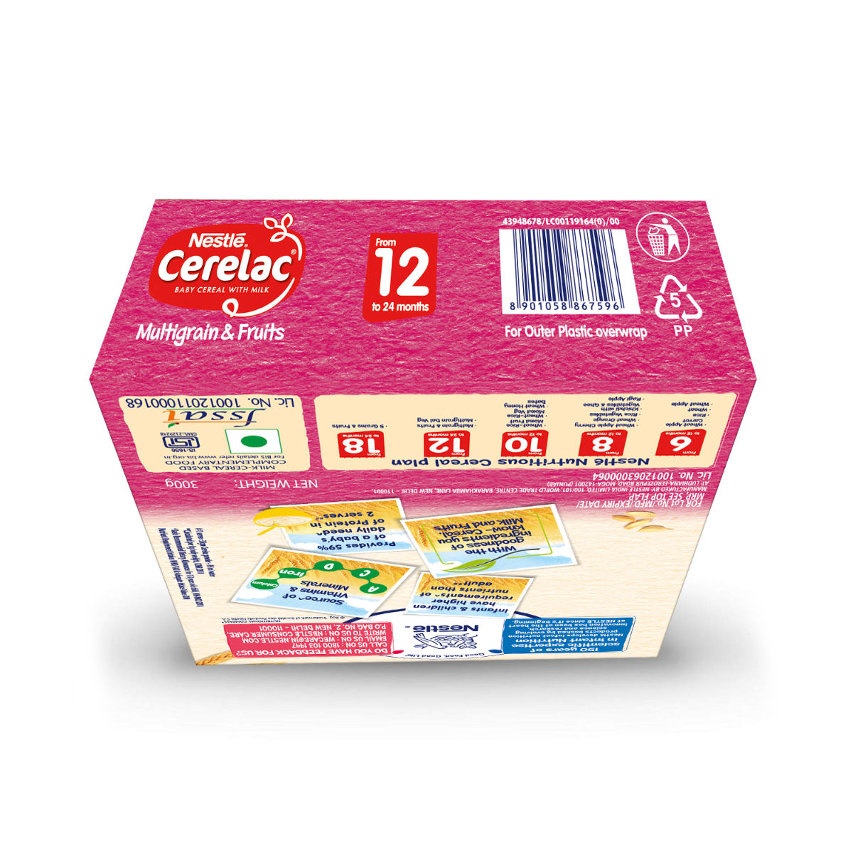 Nestle Cerelac Baby Cereal with Milk Wheat Multigrain & Fruits (From 12 to 24 Months) Powder, 300 gm Refill Pack, Pack of 1 