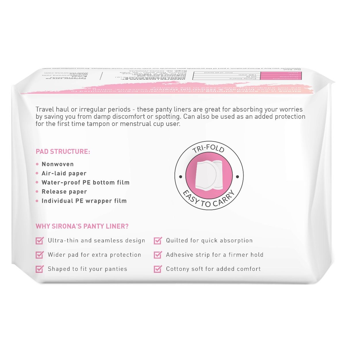 Sirona Dry Comfort Panty Liners Large, 60 Count, Pack of 1 