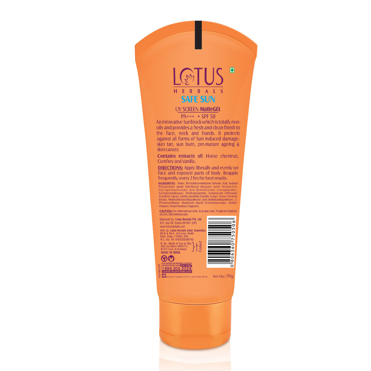 Lotus Herbals Safe Sun UV Screen Matte Gel SPF 50 PA+++, 50 gm, Pack of 1 