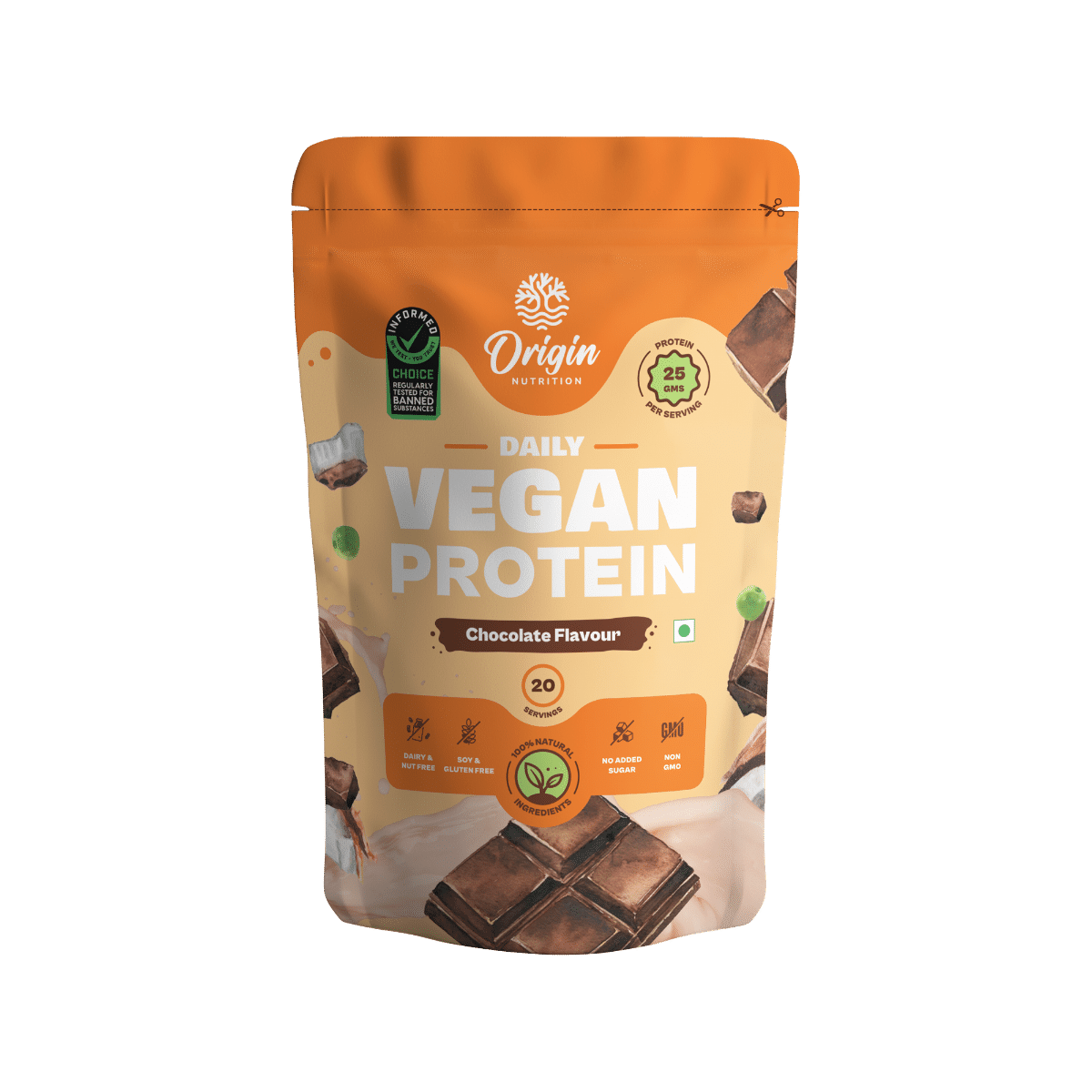 Buy Origin Nutrition 100% Natural Vegan Protein Chocolate Flavour Powder, 770 gm Online