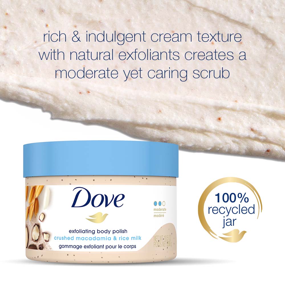 Dove Exfoliating Body Polish Scrub with Crushed Macadamia and Rice Milk