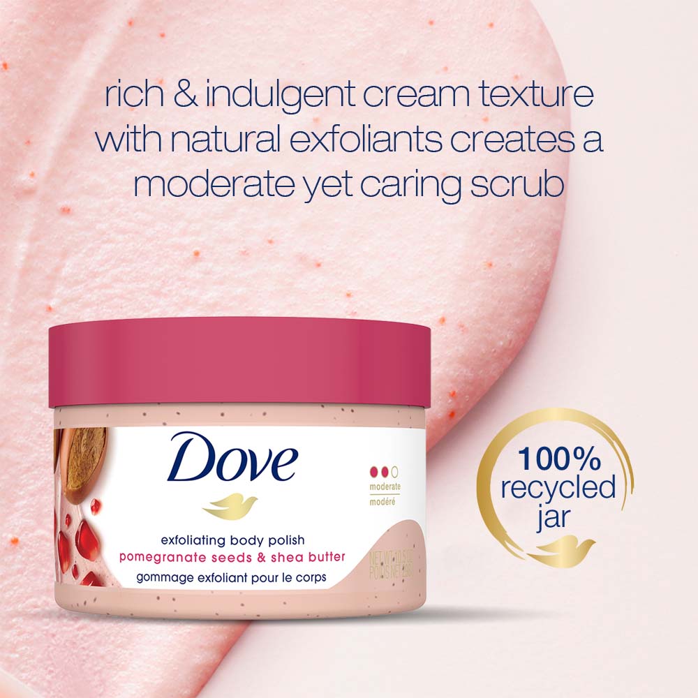 Dove Exfoliating Body Polish Scrub with Pomegranate Seeds and Shea Butter, 298 gm, Pack of 1 