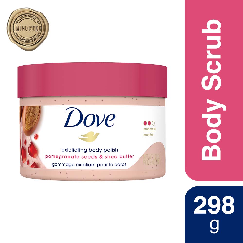 Buy Dove Exfoliating Body Polish Scrub with Pomegranate Seeds and Shea Butter, 298 gm Online