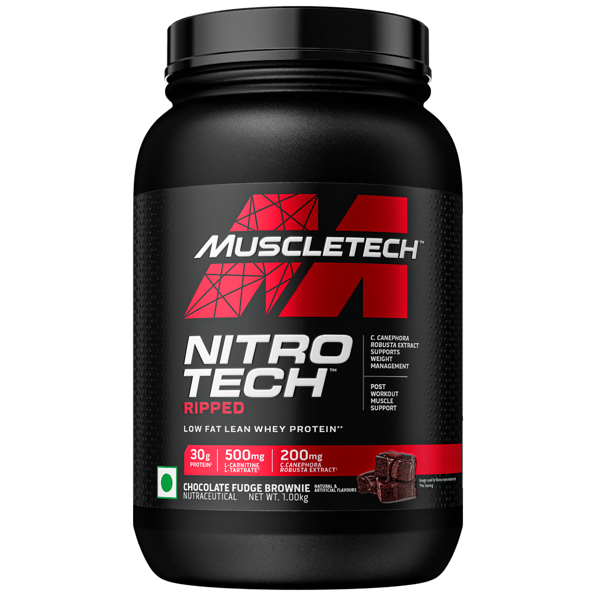 Muscletech Nitrotech Ripped Low Fat Whey Protein Chocolate Fudge Brownie Flavour Powder, 1 kg, Pack of 1 