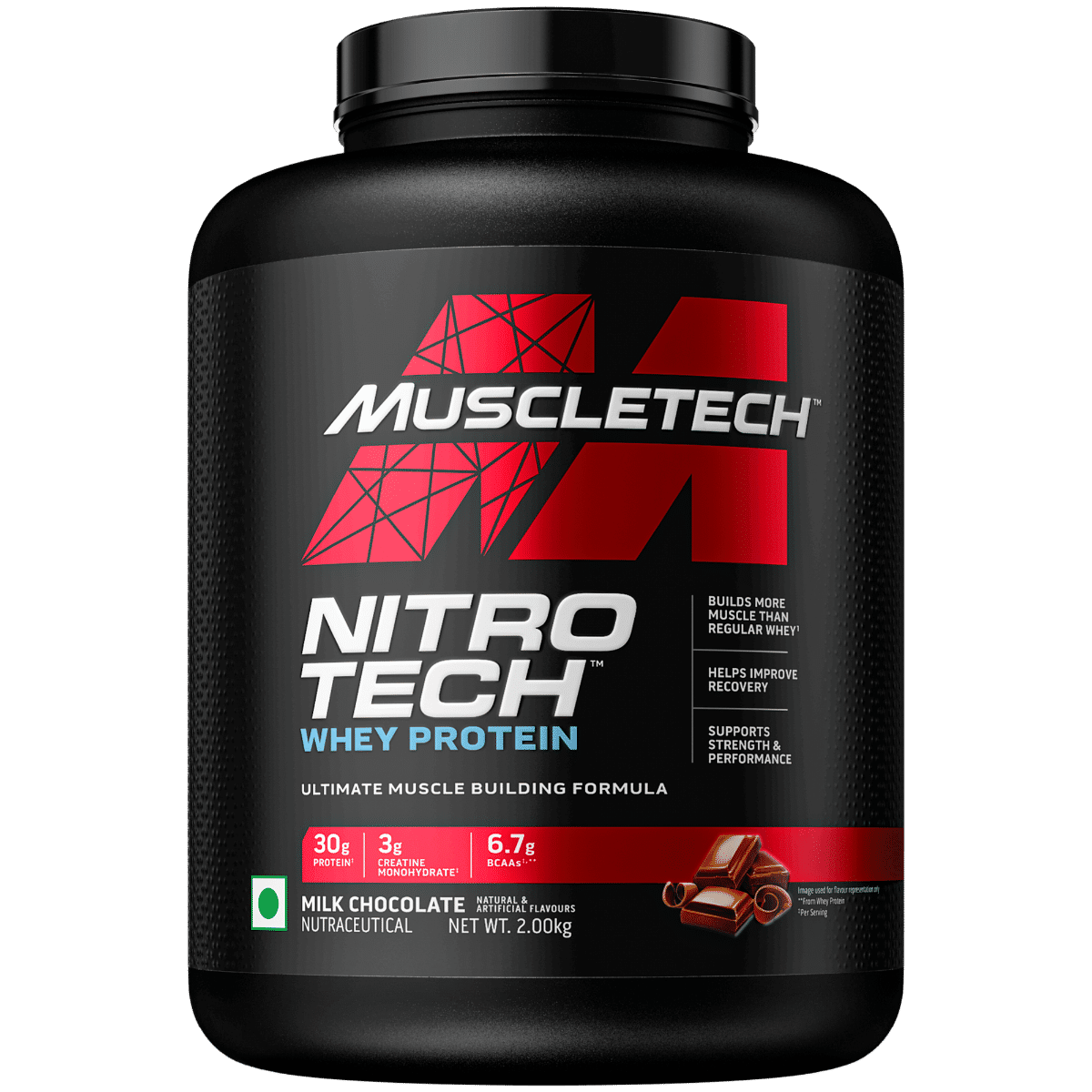 MuscleTech Nitrotech Whey Protein Milk Chocolate Flavour Powder, 2 kg, Pack of 1 