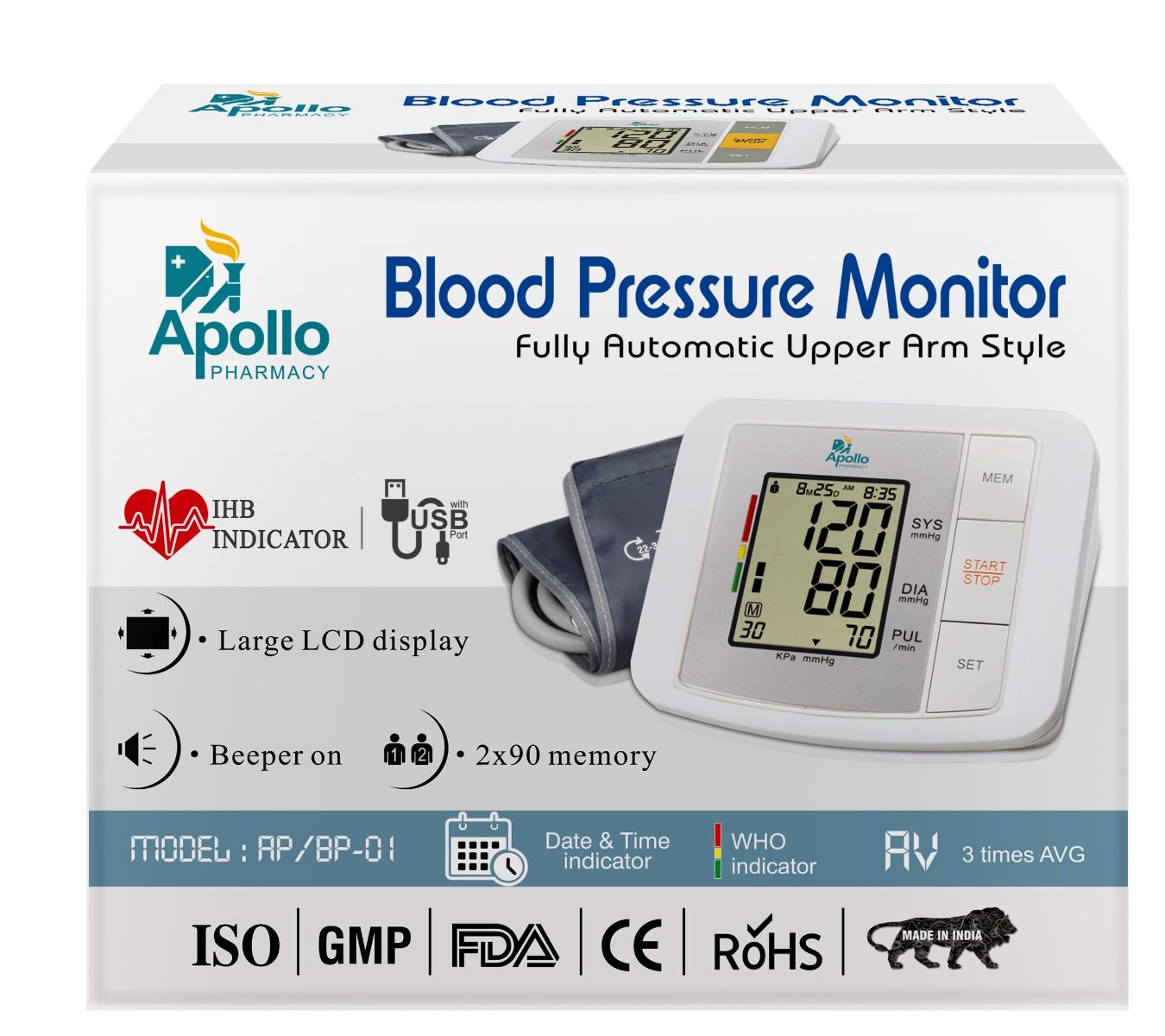Buy Apollo Pharmacy Blood Pressure Monitor AP/BP-01, 1 Count Online