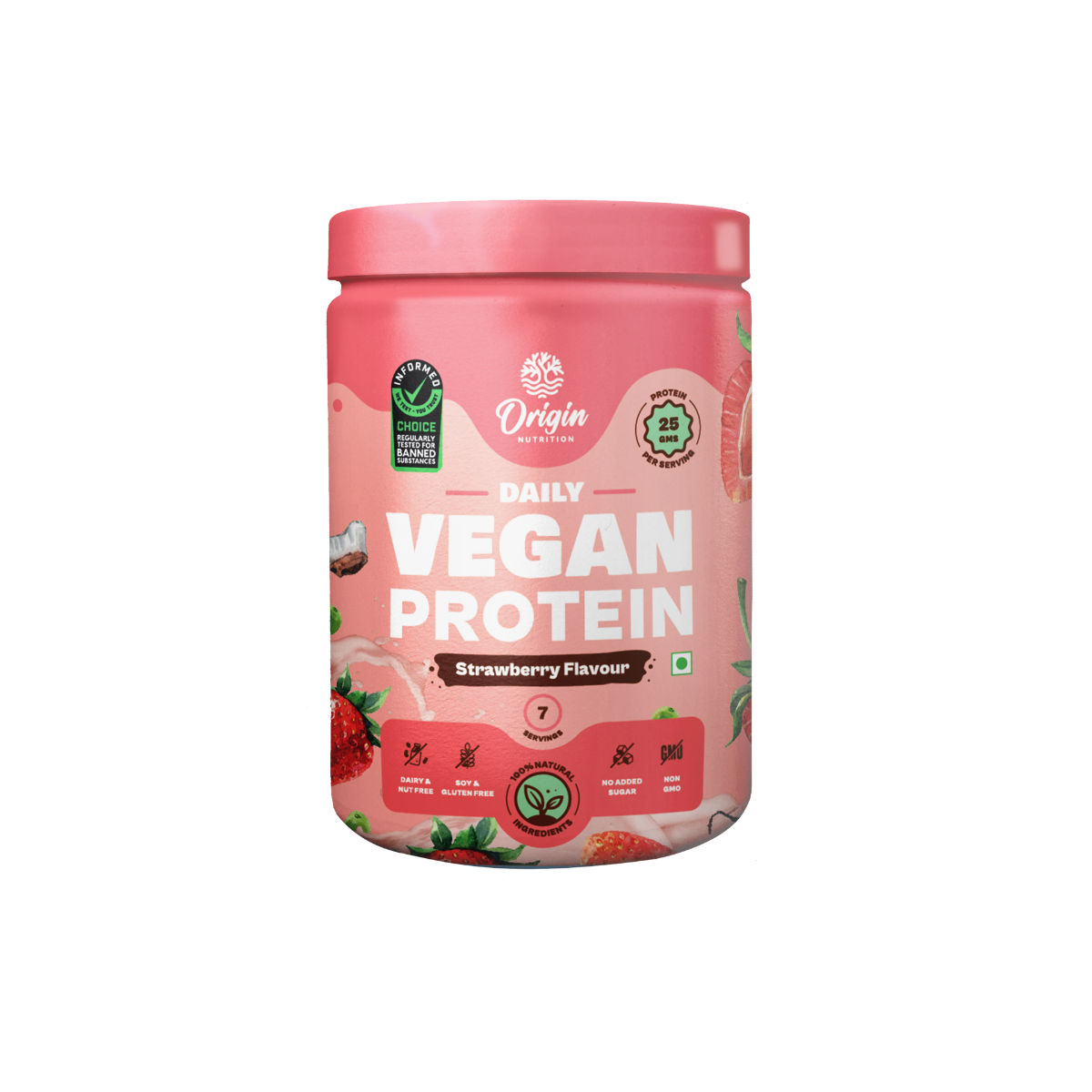 Buy Origin Nutrition 100% Natural Vegan Protein Strawberry Flavour Powder, 290 gm Online