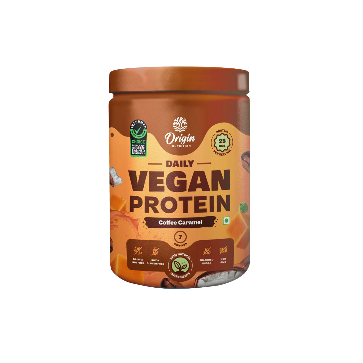 Buy Origin Nutrition 100% Natural Vegan Protein  Coffee Caramel Flavour Powder, 258 gm Online