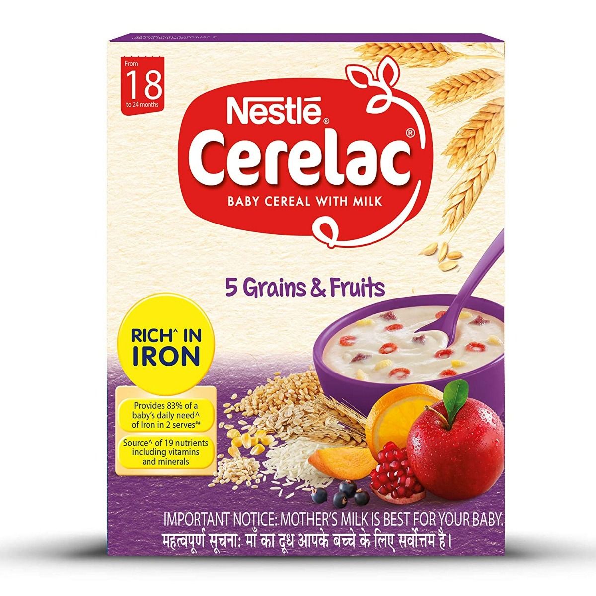 Nestle Cerelac Baby Cereal with Milk Wheat 5 Grains & Fruits Powder, 300 gm Refill Pack, Pack of 1 