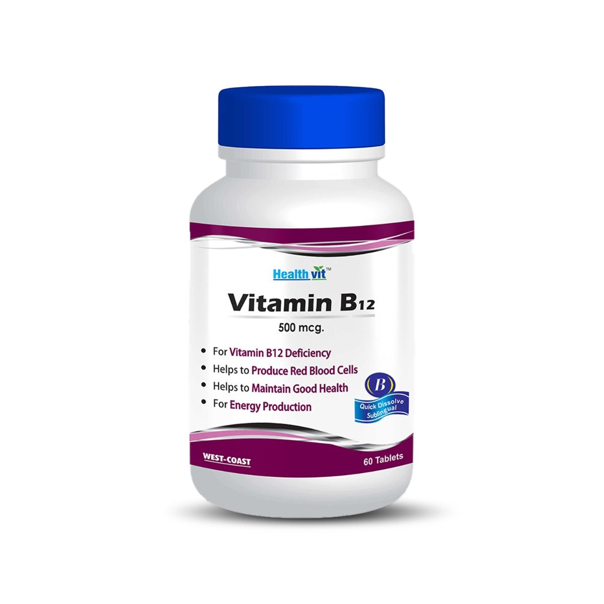 Buy Healthvit Vitamin B12 500mcg - 60 Tablets Online