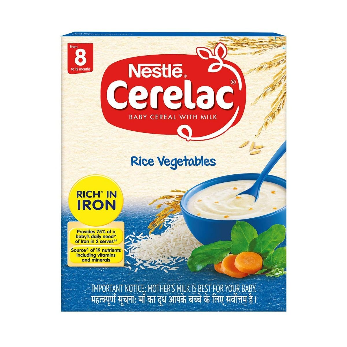 Nestle Cerelac Rice Vegetables Baby Cereal, 8 to 12 Months, 300 gm Refill Pack, Pack of 1 