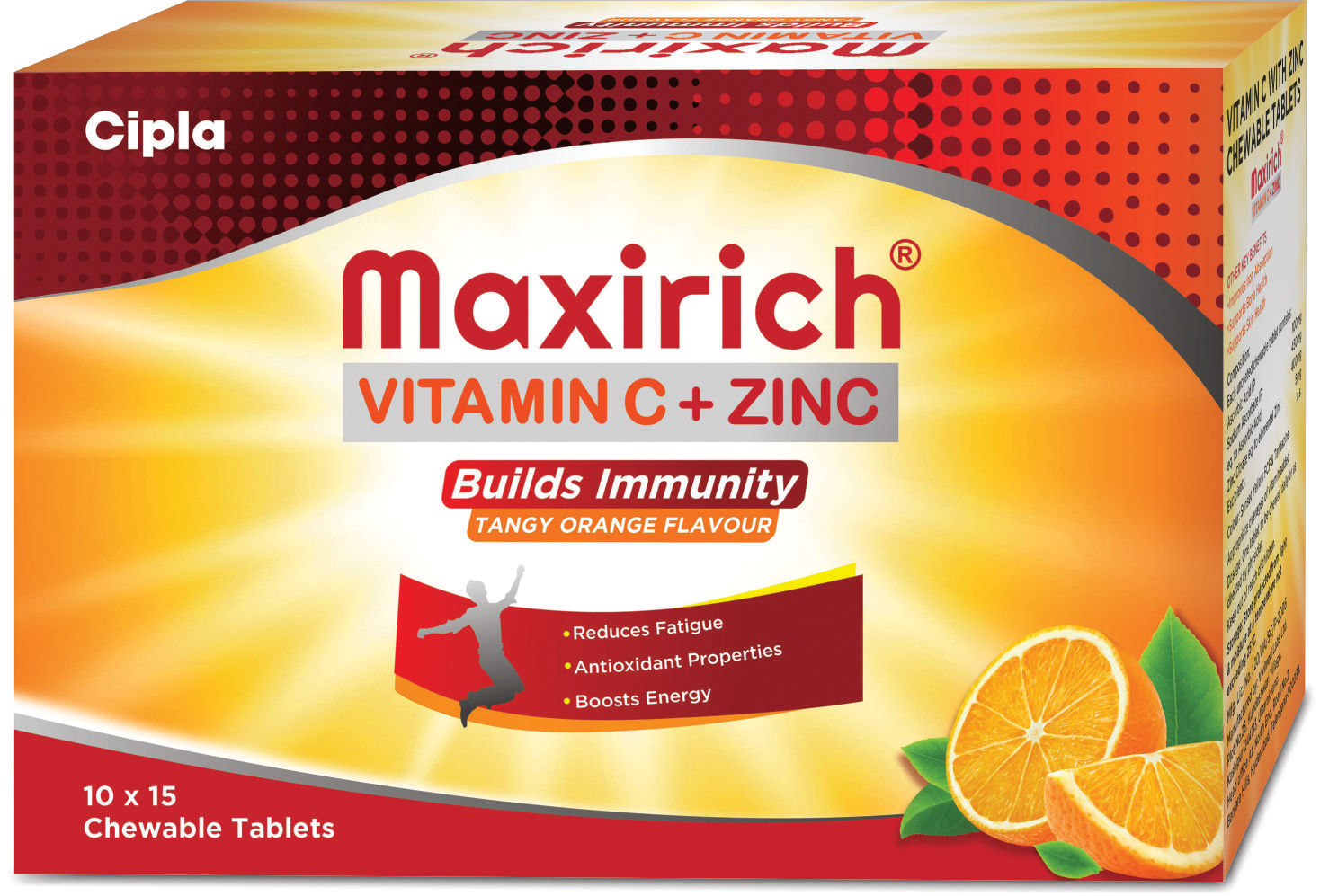 Maxirich Vitamin C + Zinc Tangy Orange Flavour Chewable, 15 Tablets, Pack of 15 S