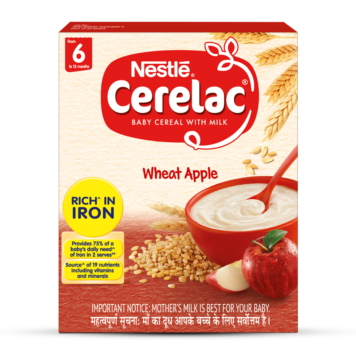 Nestle Cerelac Baby Cereal with Milk Wheat Apple (From 6 to 12 Months) Powder, 300 gm Refill Pack, Pack of 1 