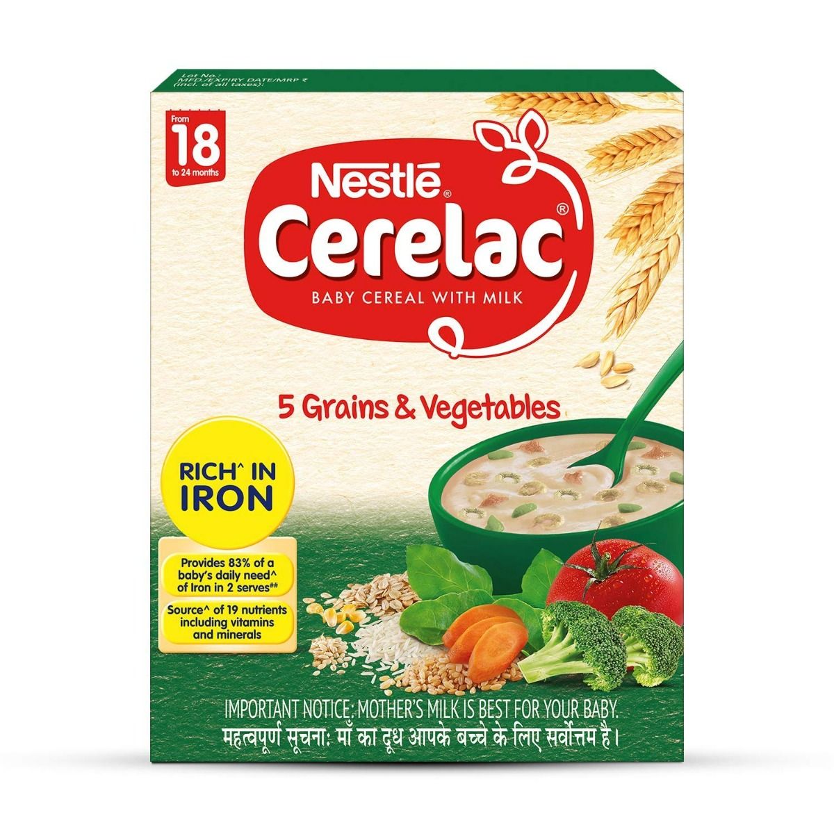 Buy Nestle Cerelac Baby Cereal with Milk, 5 Grains &  Vegetables, 18 to 24 Months, 300 gm Refill Pack Online