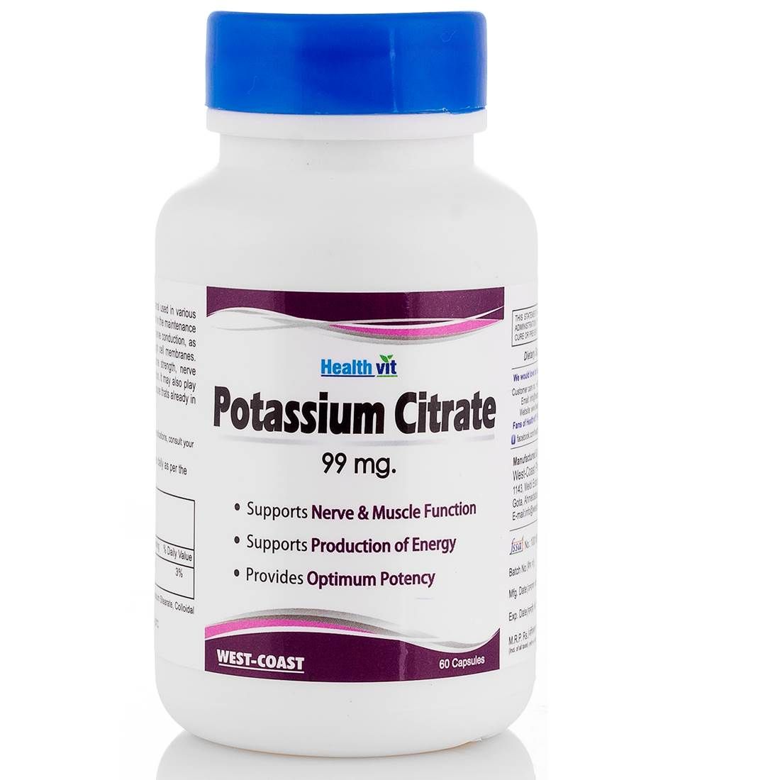 Healthvit Potassium Citrate 99 mg, 60 Capsules Price, Uses, Side ...