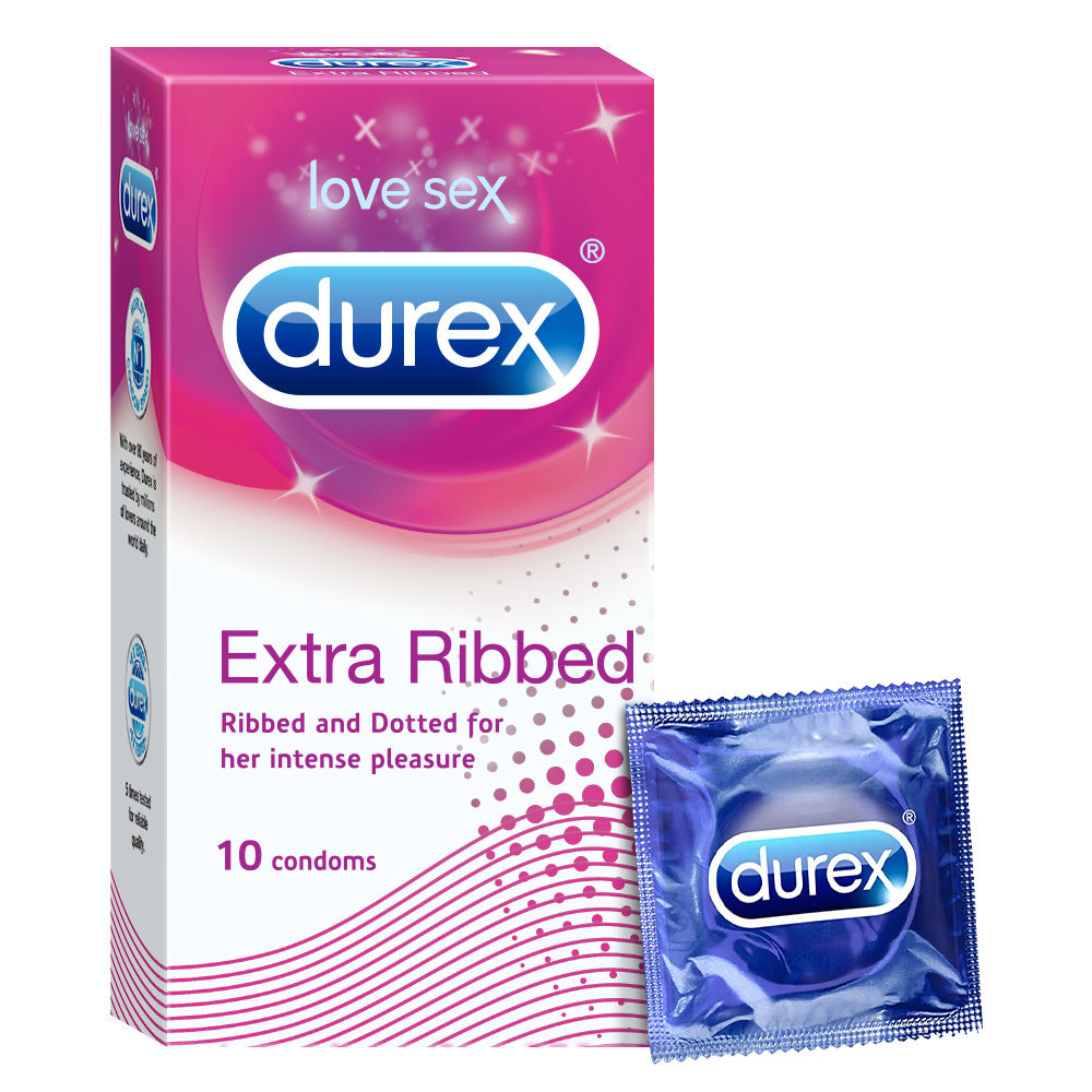 Durex Extra Ribbed Condoms, 10 Count, Pack of 1 