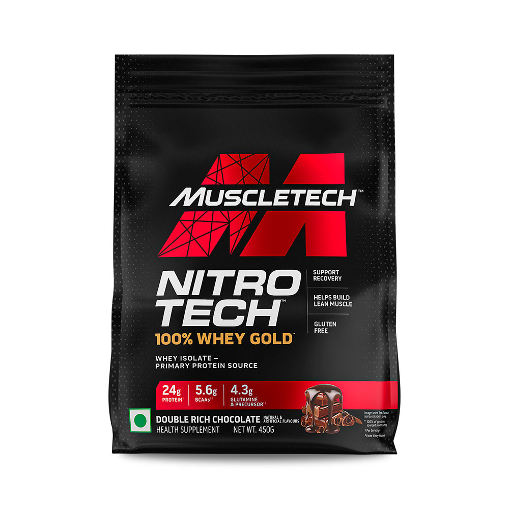 MuscleTech Nitrotech 100% Whey Gold Double Rich Chocolate Flavour Powder, 450 gm, Pack of 1 