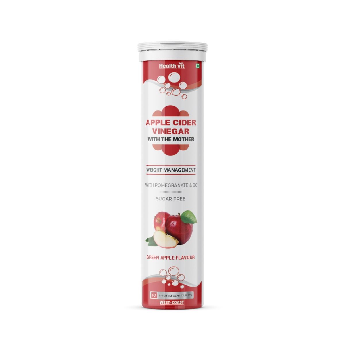 Buy Healthvit Apple Cider Vinegar 500 mg Sugar Free Green Apple Flavour Effervescent, 10  Tablets Online