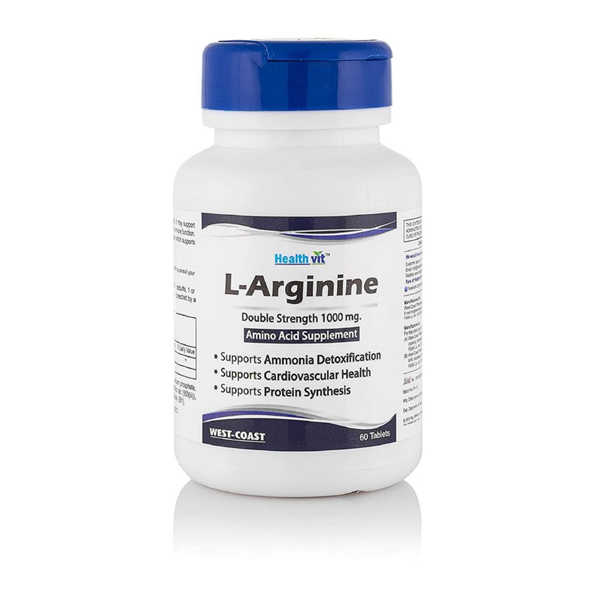 mimik itibaren Üzerine inşa etmek  Healthvit L-Arginine 1000 mg Amino Acid Supplement, 60 Tablets Price, Uses,  Side Effects, Composition - Apollo Pharmacy