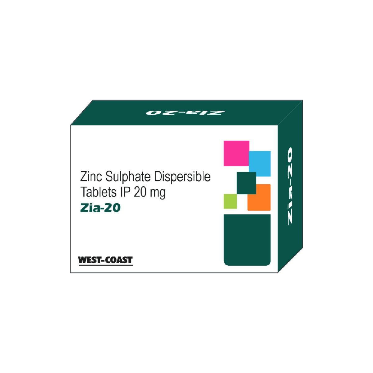Buy Zia-20 Zinc Sulphate Dispersible IP 20 mg, 100 Tablets Online