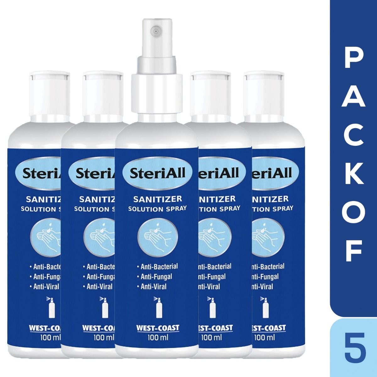 Buy SteriAll Sanitizer Solution Spray, 100 ml (Pack of 5) Online