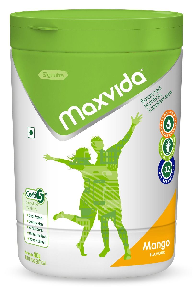 Buy Maxvida Balanced Nutrition Supplement Mango Flavour Powder, 400 gm Online