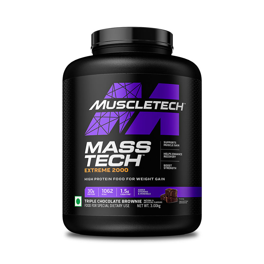Muscletech Mass Tech Extreme 2000 Triple Chocolate Brownie Flavour Powder, 3 kg, Pack of 1 