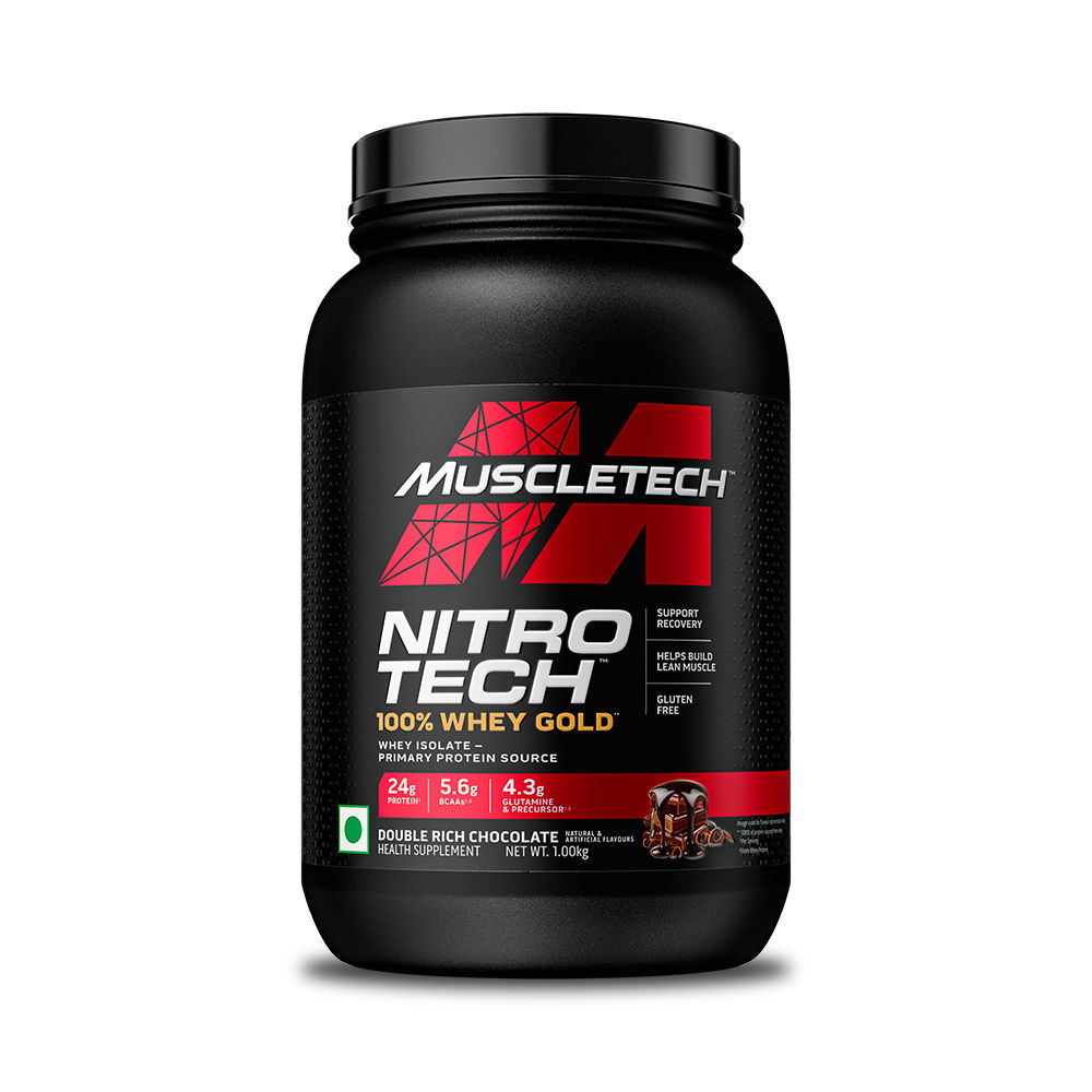 Muscletech Nitrotech 100% Whey Gold Double Rich Chocolate Flavour Powder, 1 kg, Pack of 1 