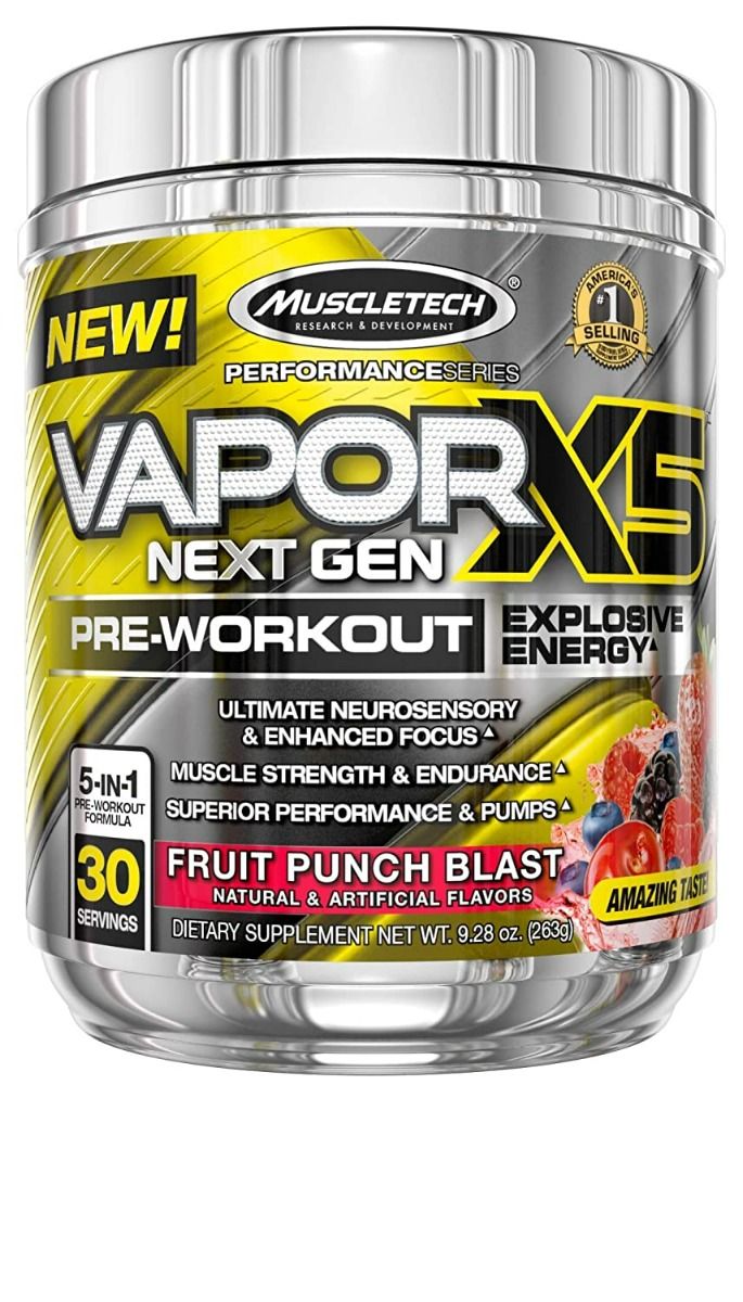 Buy Muscletech Performance Series Vapor X5 Next Gen Pre-Workout Fruit Punch Blast Powder, 266 gm Online