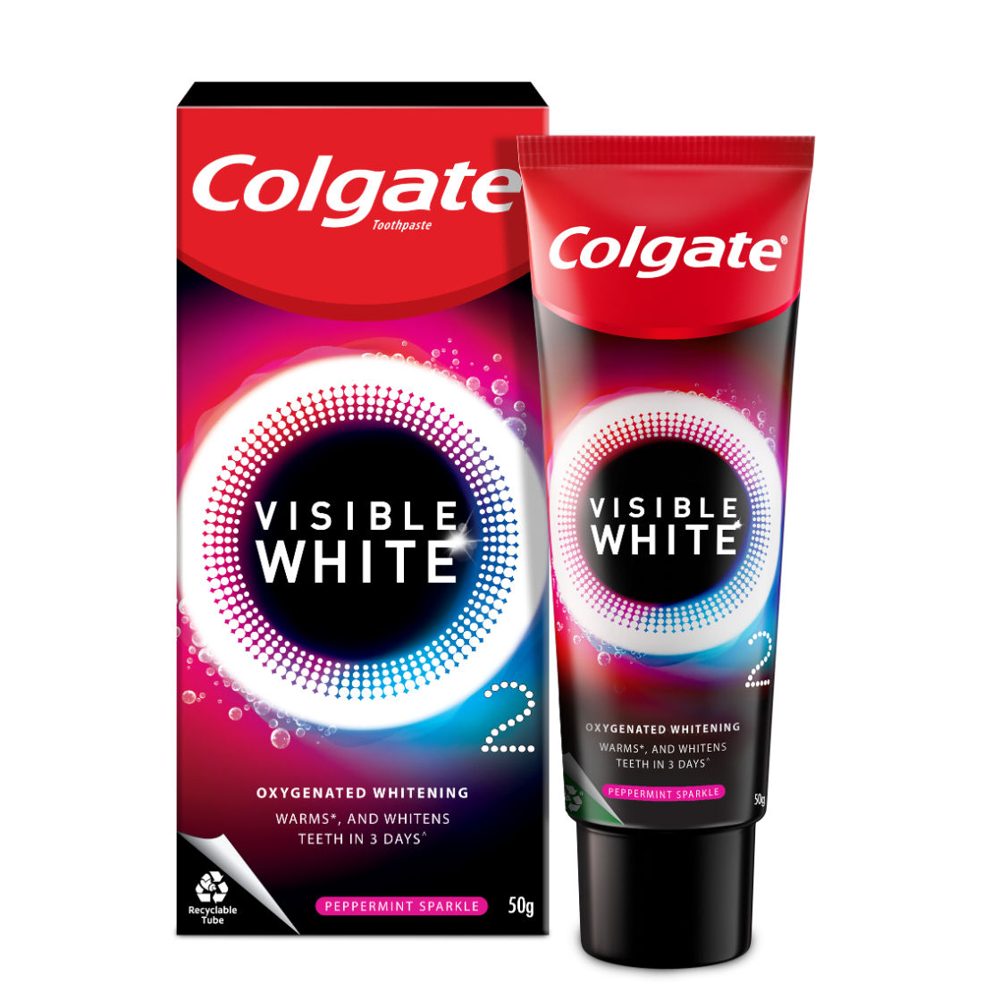 Buy Colgate Visible White O2 Whitening Peppermint Sparkle Toothpaste, 50 gm Online