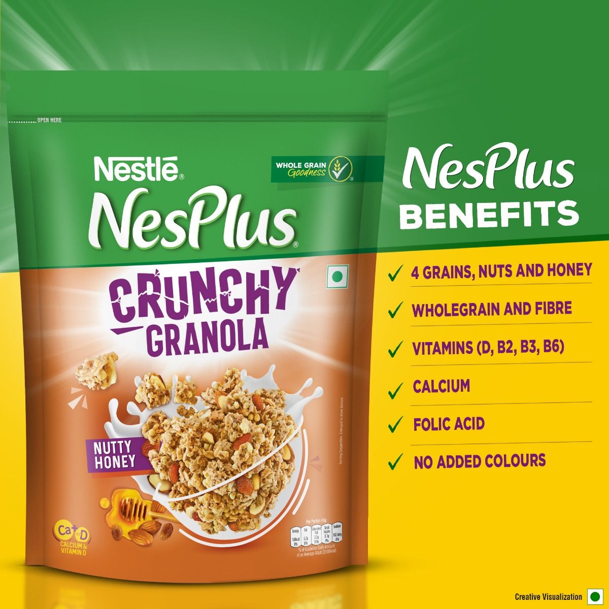 Nestle NesPlus Nutty Honey Crunchy Granola, 475 gm, Pack of 1 