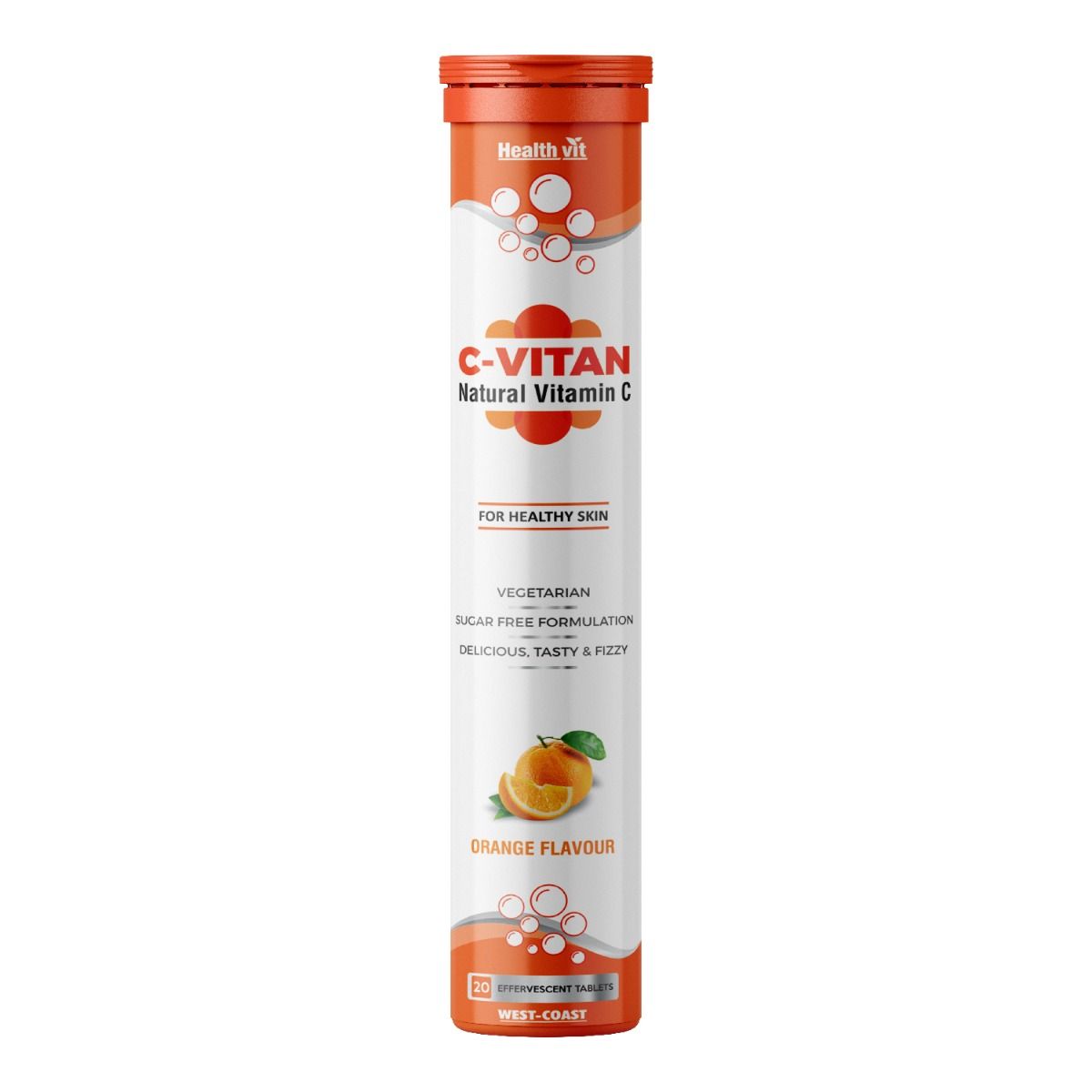Buy Healthvit C-Vitan Natural Vitamin C 1000mg For Healthy Skin - 20 Effervescent Tablets (Orange Flavour) Online