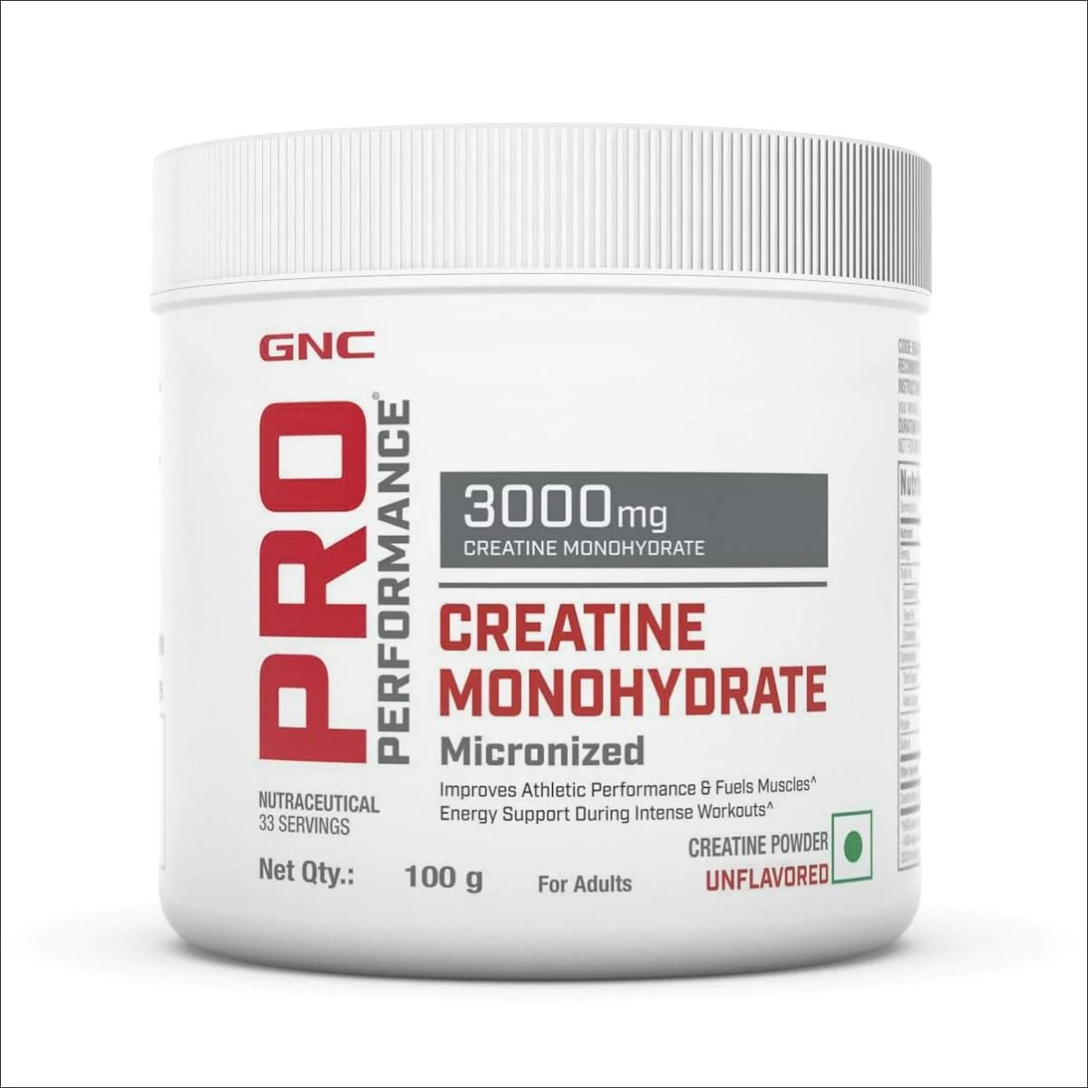 Buy GNC PRO Performance Creatine Monohydrate 3000 mg Unflavored Powder, 100 gm Online