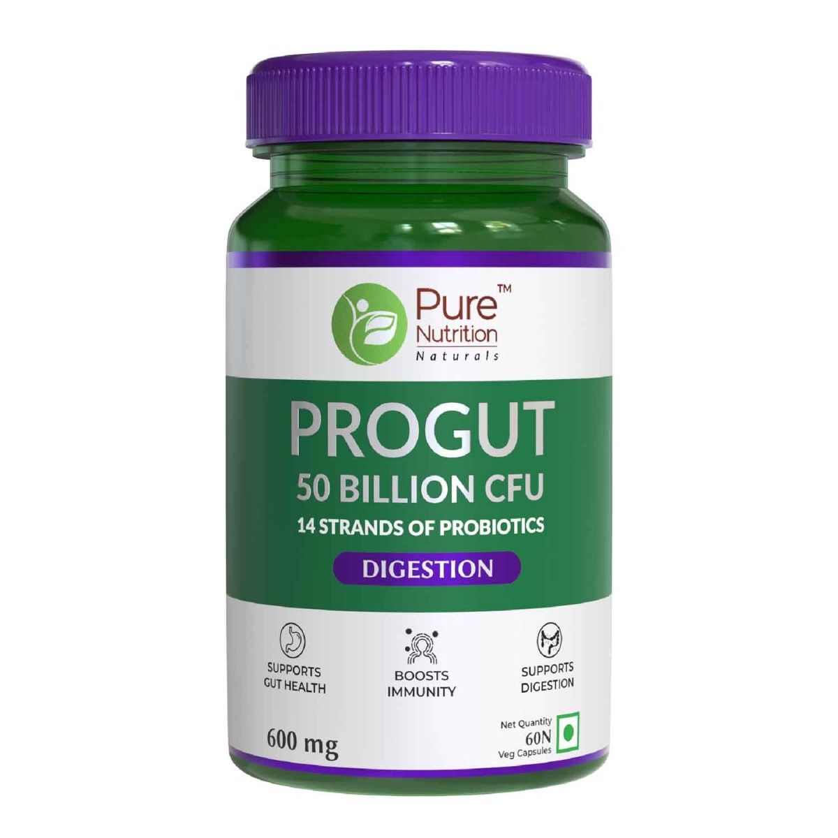Pure Nutrition Progut 50 Billion CFU 600 mg, 60 Capsules, Pack of 1 