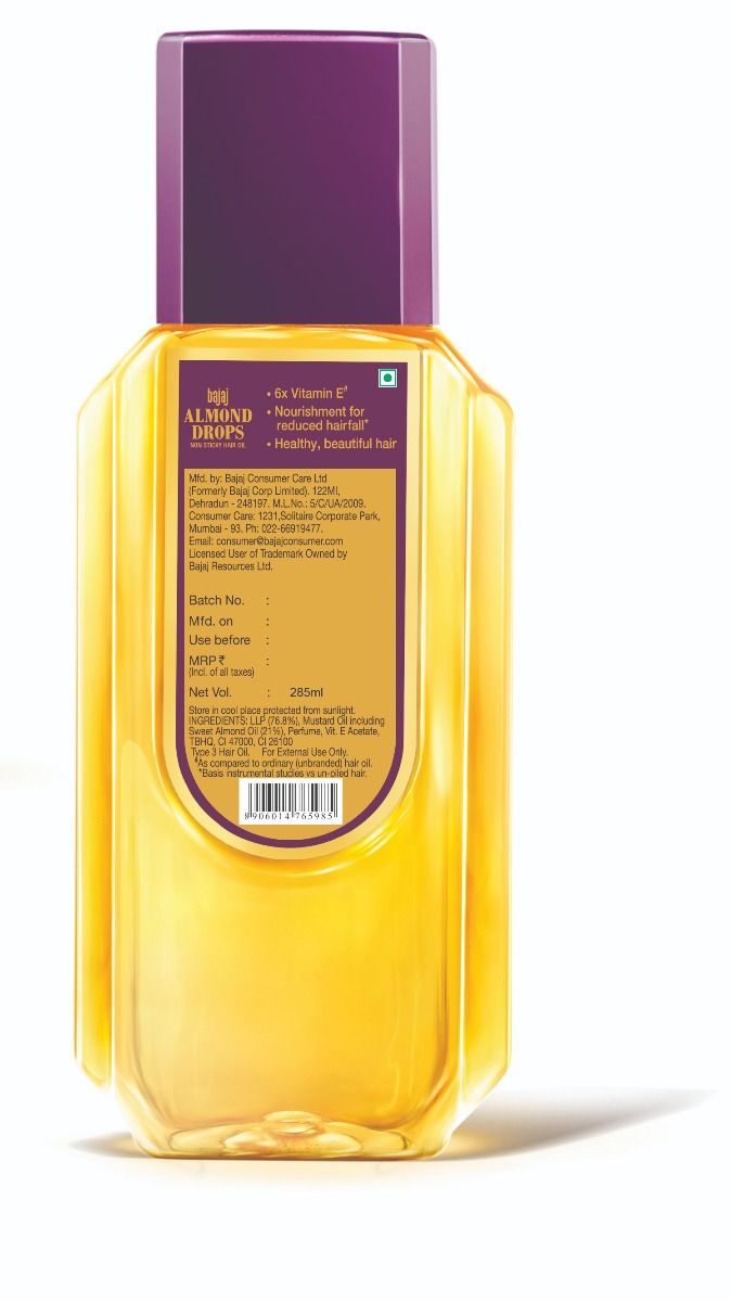 Bajaj Almond Drops Non Sticky Hair Oil, 285 ml Price, Uses, Side Effects, Composition Apollo