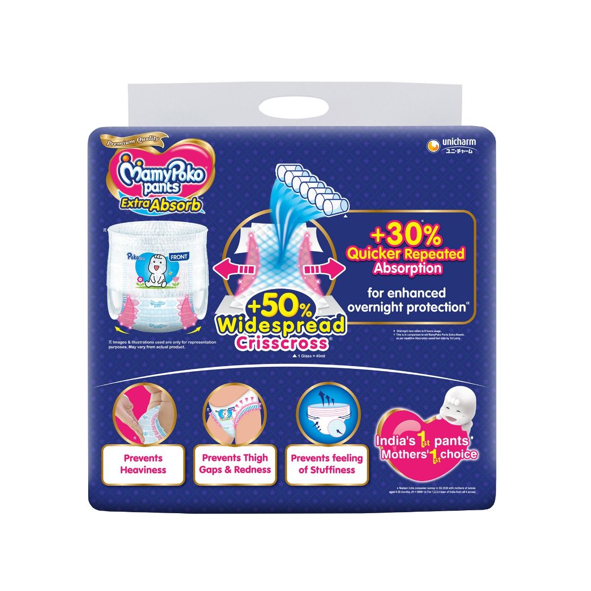 MamyPoko Extra Absorb Diaper Pants Medium, 72 Count, Pack of 1 