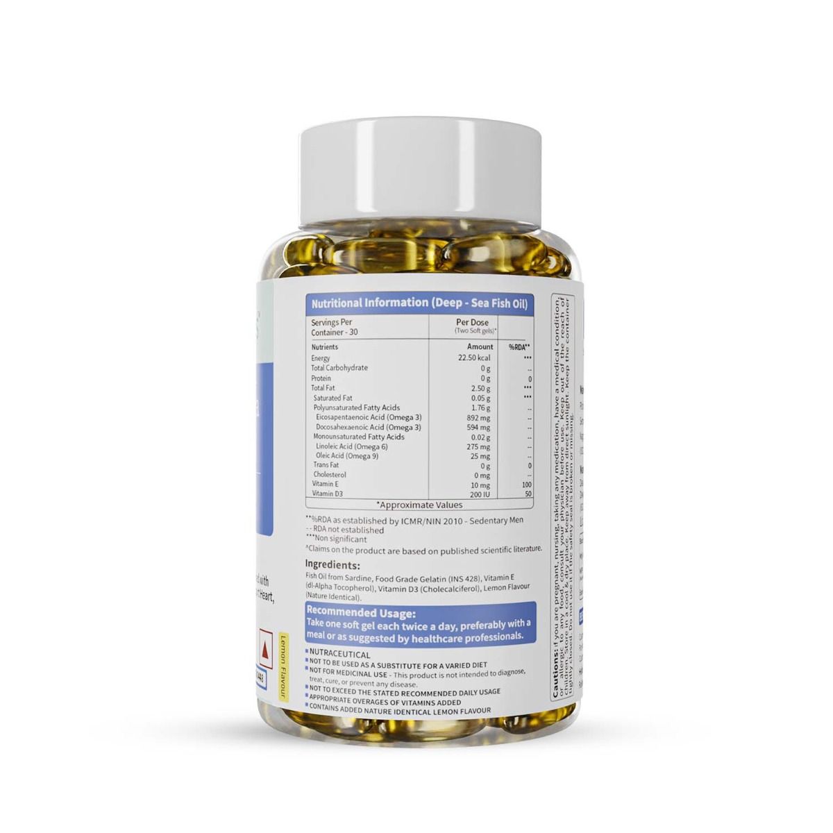 Neuherbs DeepSea Fish Oil 2500 mg Lemon Flavour, 60 Softgels Price