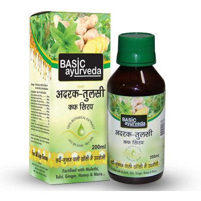 Basic Ayurveda Adrak Tulsi Cough Syrup, 200 ml, Pack of 1 