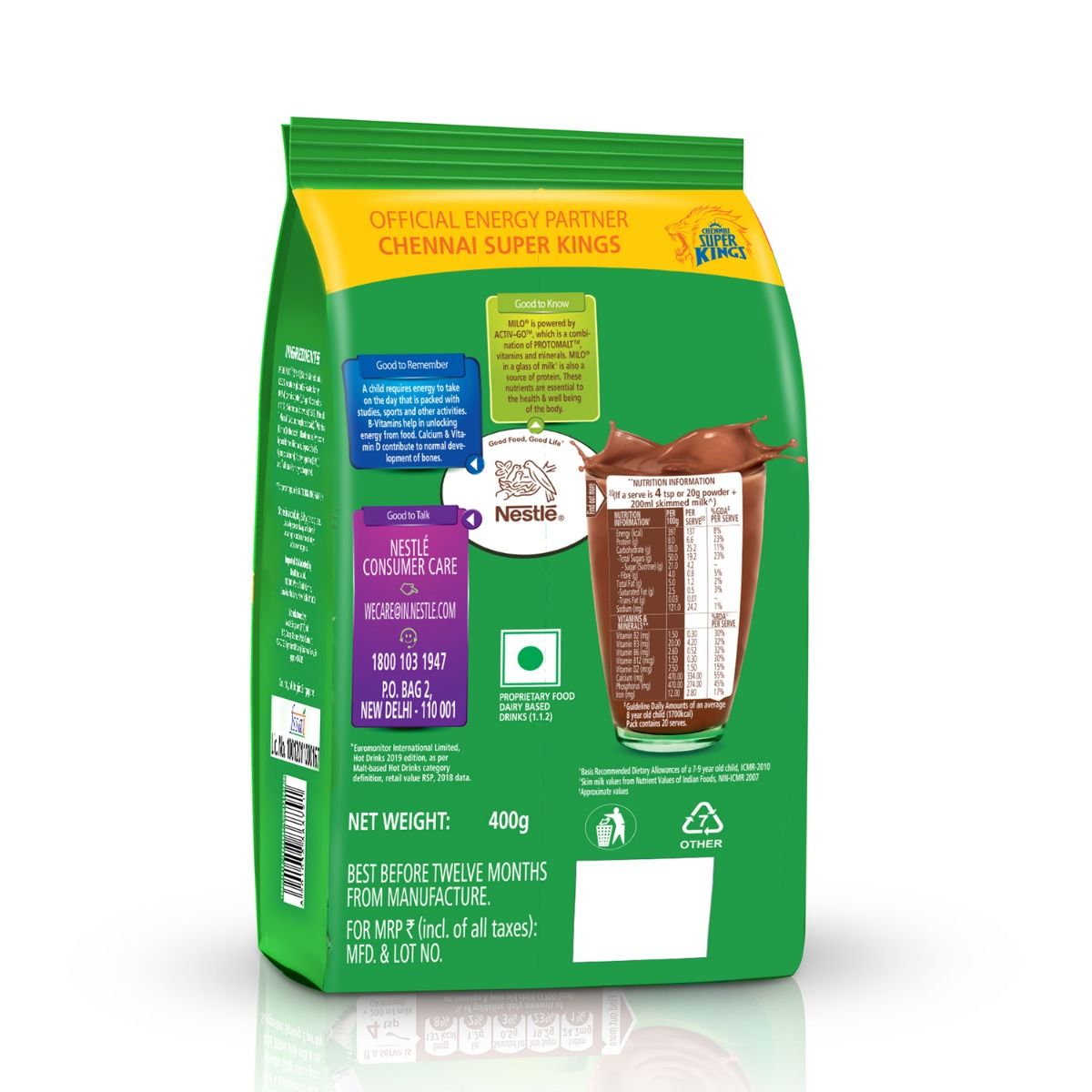 Nestle Milo Activ-Go Health Drink Powder, 400 gm Refill Pack, Pack of 1 
