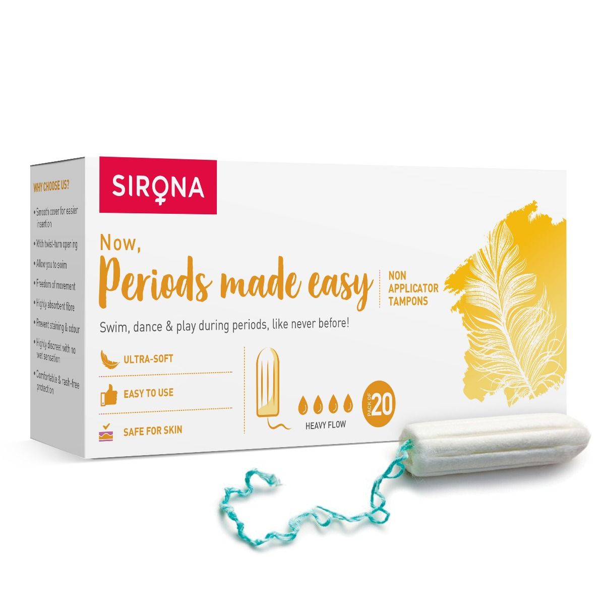 Sirona Now, Periods Made Easy Heavy Flow Tampons, 20 Count, Pack of 1 