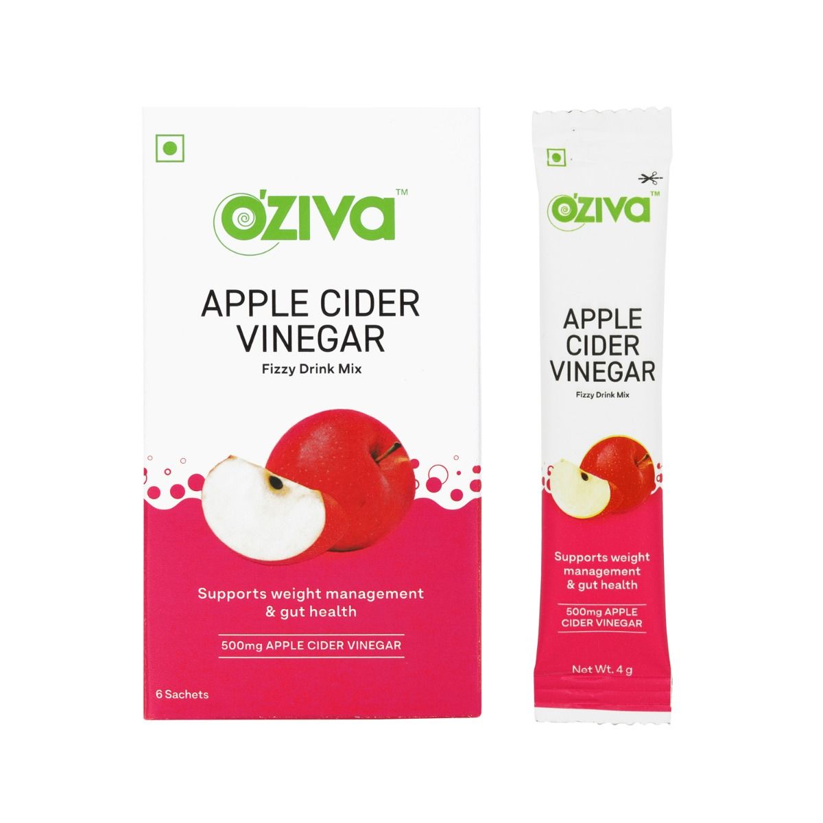 Buy OZiva Apple Cider Vinegar Fizzy Drink, 6 Sachets (6x4 gm) Online