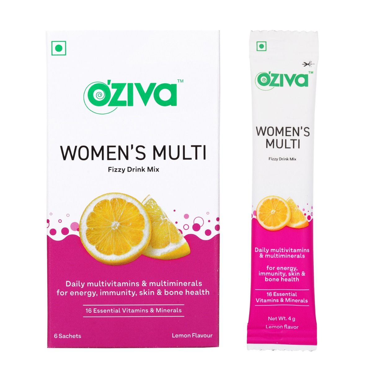 Buy Oziva Women's Multi Fizzy Drink Lemon Flavour Sachet, 24 gm ( 6x4 gm ) Online
