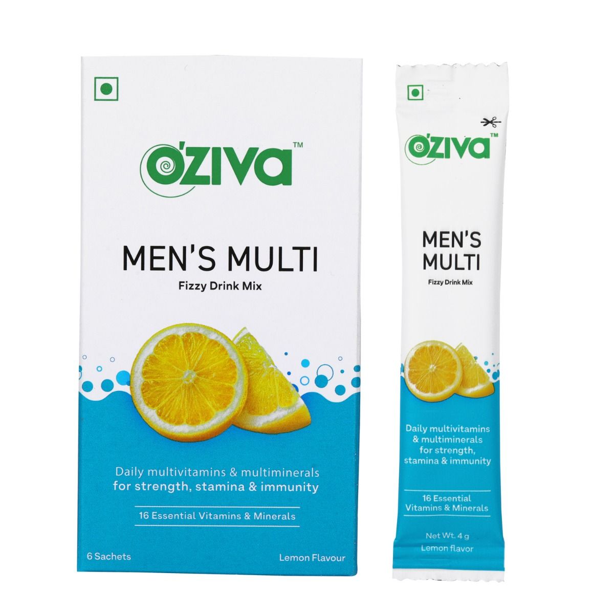 OZiva Men's Multi Fizzy Drink, 6 Sachets (6x4 gm), Pack of 1 
