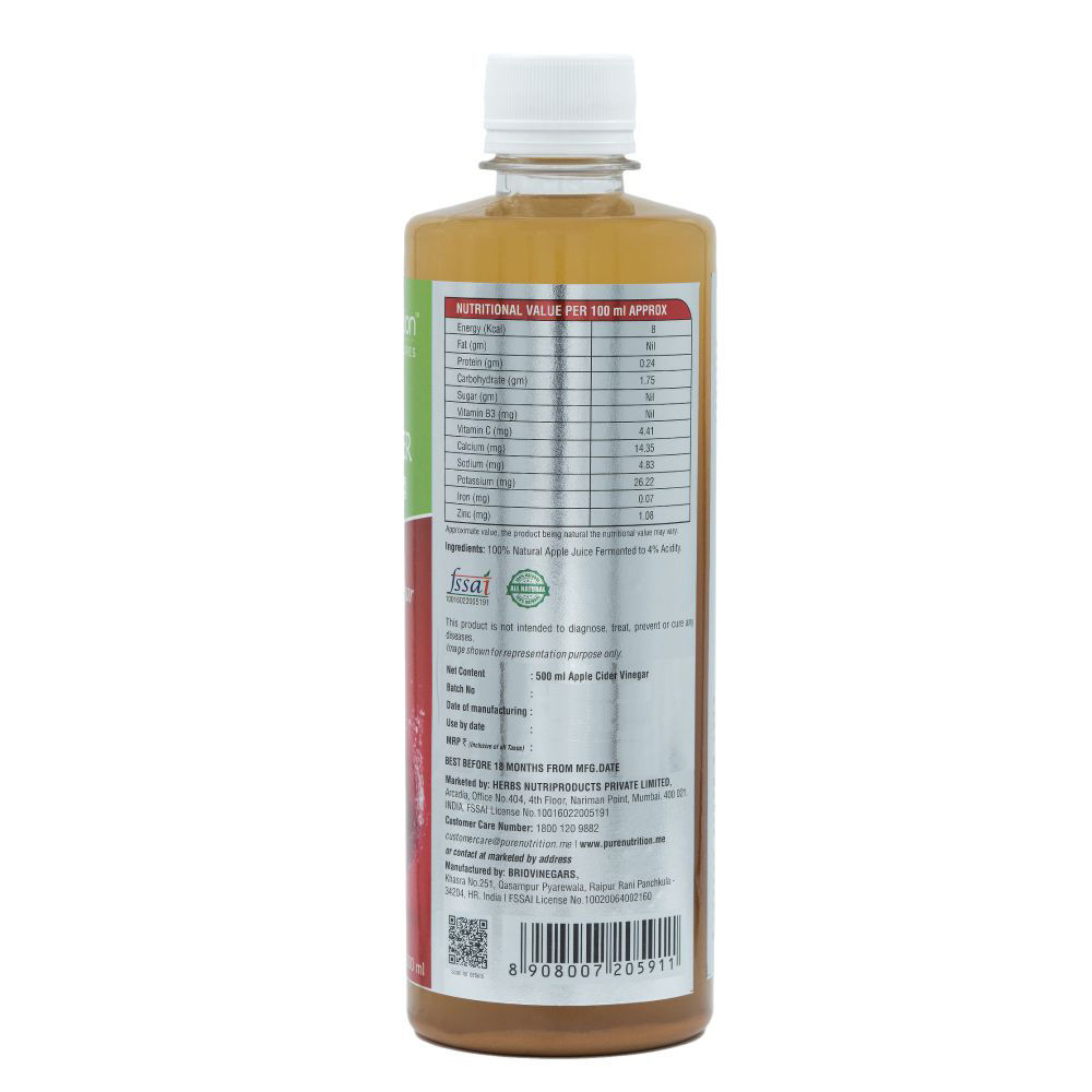 Pure Nutrition Natural Apple Cider Vinegar, 500 ml, Pack of 1 