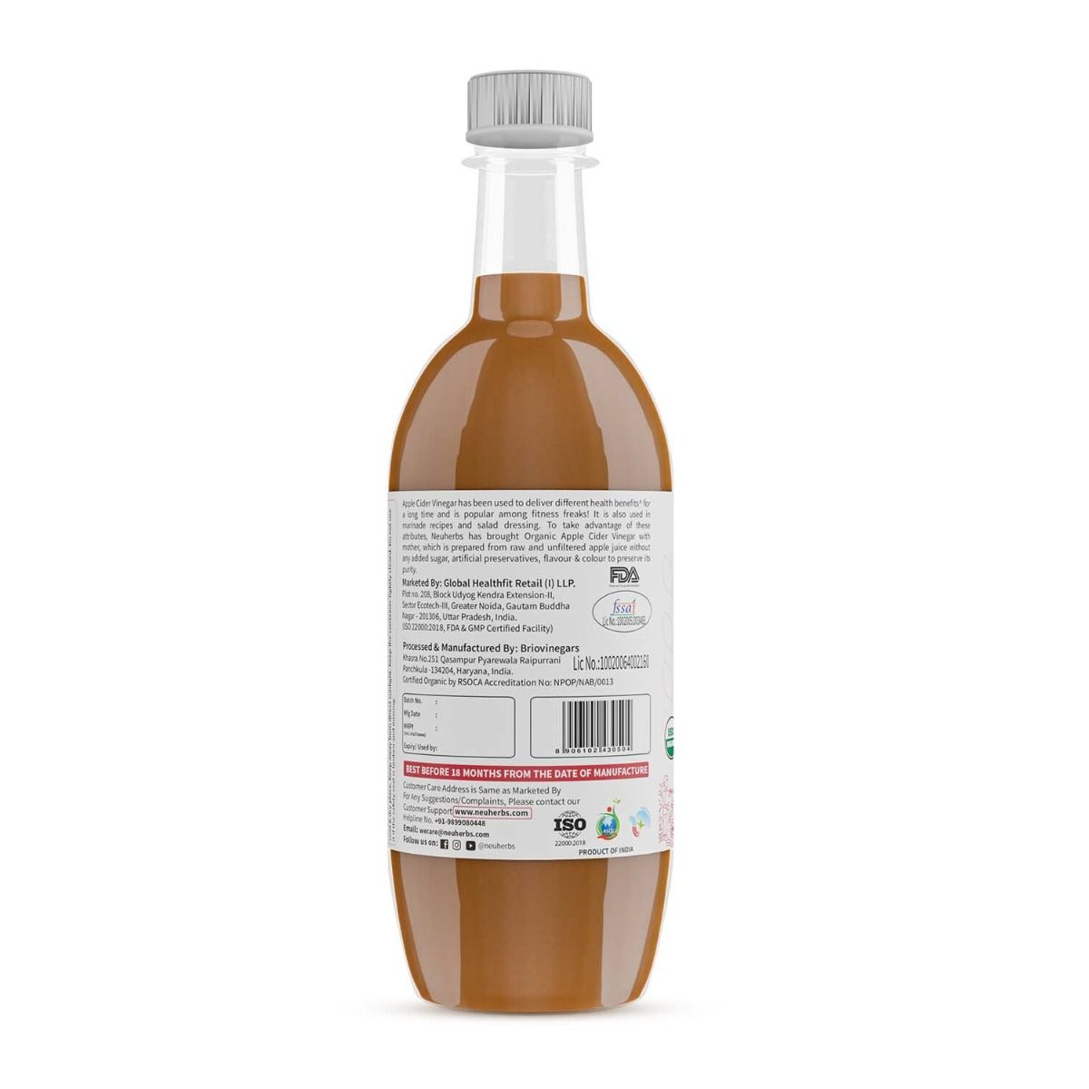 Neuherbs Organic Apple Cider Vinegar with Mother, 500 ml , Pack of 1 