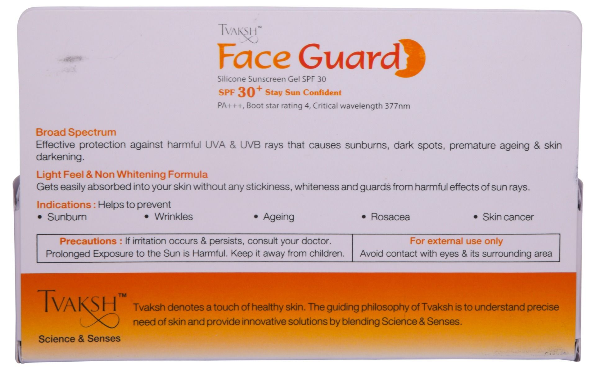 Tvaksh Face Guard SPF 30+ PA+++ Silicone Sunscreen Gel, 50 gm, Pack of 1 