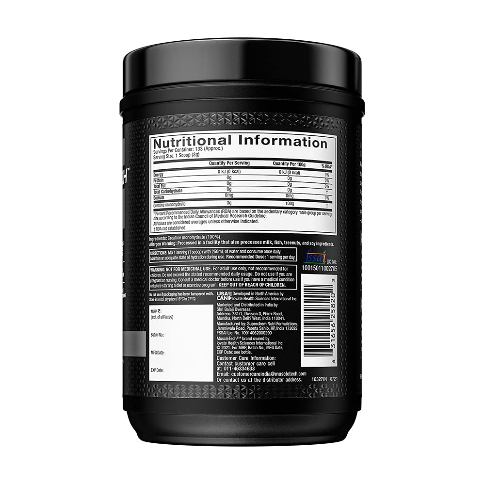 Muscletech Platinum 100% Creatine Unflavoured Powder, 400 gm, Pack of 1 