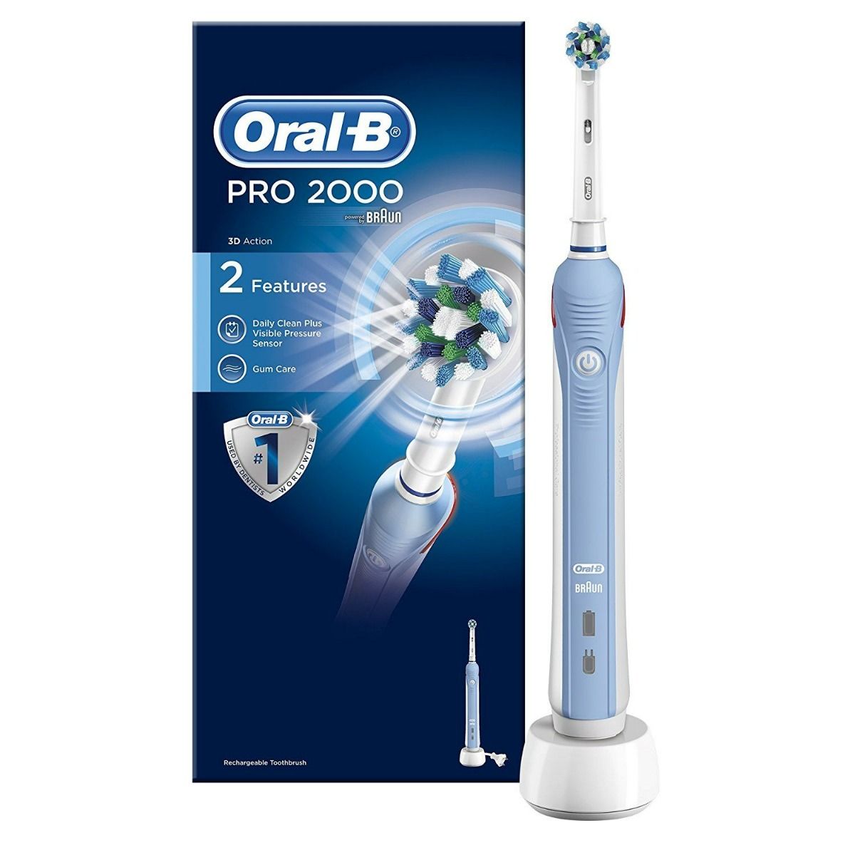 Oral-B Pro 2000 3D Action Rechargeable Toothbrush, 1 Count, Pack of 1 